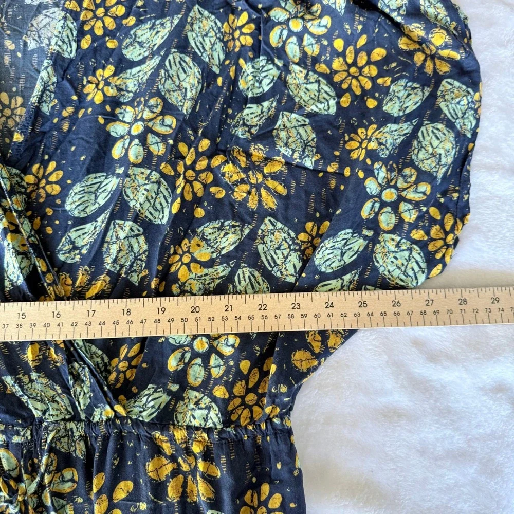 On The Road Womens Floral Batik Surplice V-Neck Drawstring Cropped Jumpsuit Navy